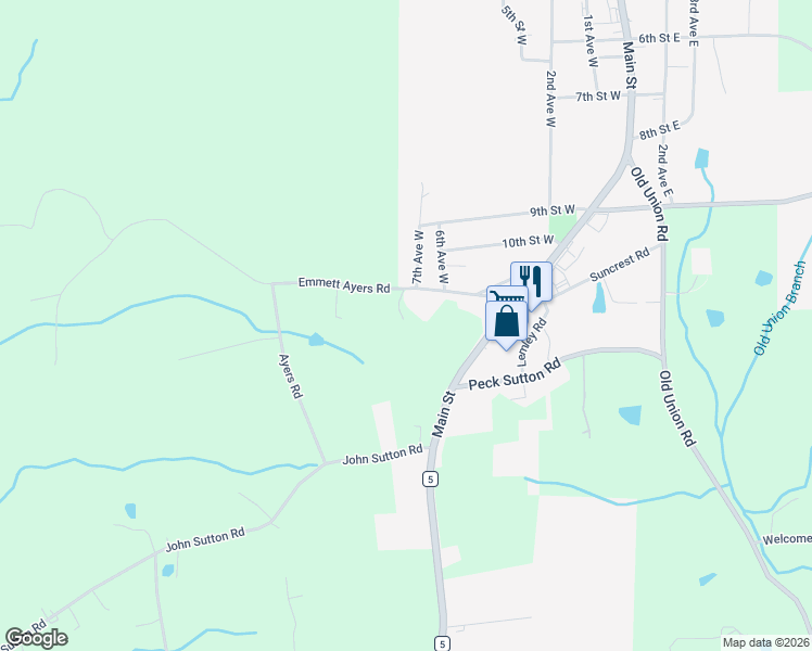 map of restaurants, bars, coffee shops, grocery stores, and more near 1294 Emmett Ayers Road in Grant