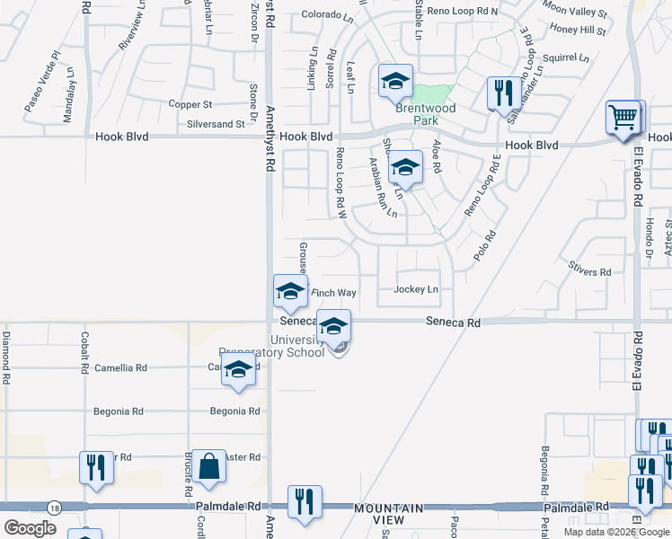 map of restaurants, bars, coffee shops, grocery stores, and more near 13827 Goldfinch Court in Victorville