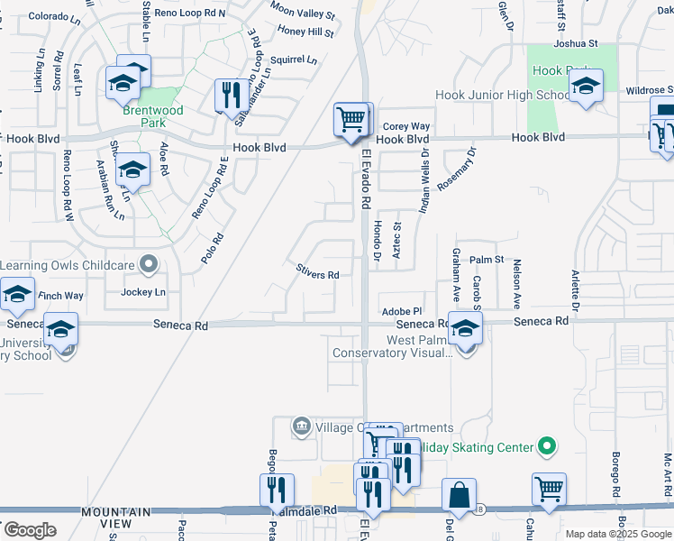 map of restaurants, bars, coffee shops, grocery stores, and more near 14440 Stivers Road in Victorville