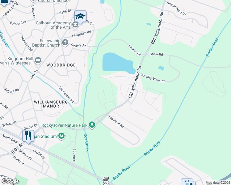 map of restaurants, bars, coffee shops, grocery stores, and more near 1309 Old Williamston Road in Anderson