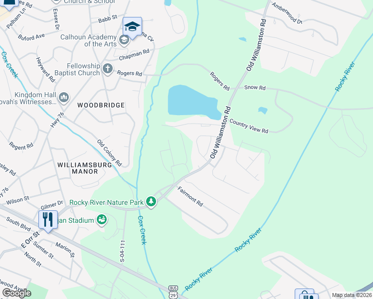 map of restaurants, bars, coffee shops, grocery stores, and more near 1309 Old Williamston Road in Anderson