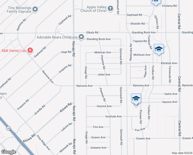 map of restaurants, bars, coffee shops, grocery stores, and more near 21867 Jelan Avenue in Apple Valley