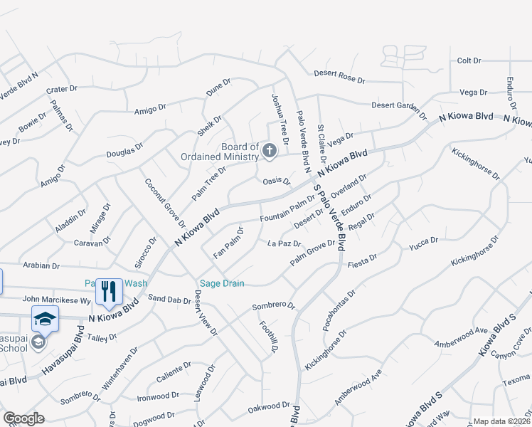 map of restaurants, bars, coffee shops, grocery stores, and more near 3315 Fountain Palm Dr in Lake Havasu City