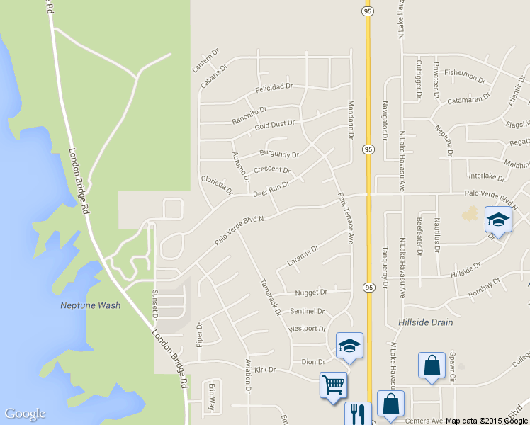 map of restaurants, bars, coffee shops, grocery stores, and more near 1851 Palo Verde Boulevard North in Lake Havasu City