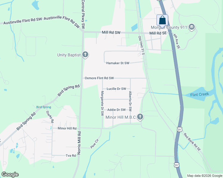 map of restaurants, bars, coffee shops, grocery stores, and more near 117 Lucille Drive Southwest in Decatur