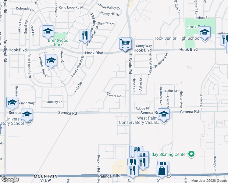 map of restaurants, bars, coffee shops, grocery stores, and more near 14403 El Grande Way in Victorville