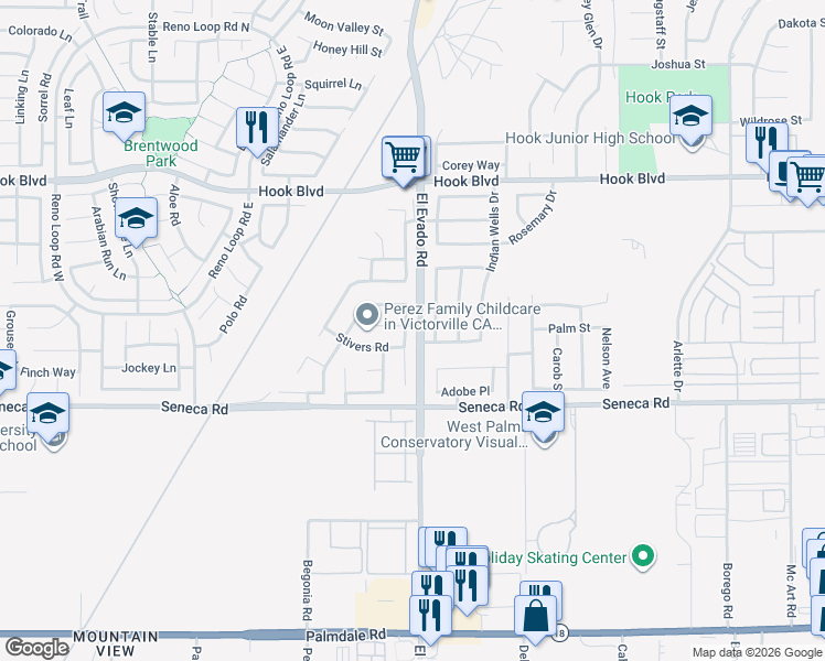 map of restaurants, bars, coffee shops, grocery stores, and more near 14630 Hondo Drive in Victorville