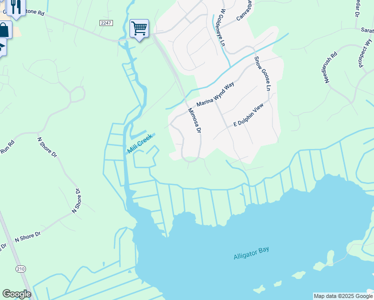map of restaurants, bars, coffee shops, grocery stores, and more near 260 Mimosa Drive in Sneads Ferry