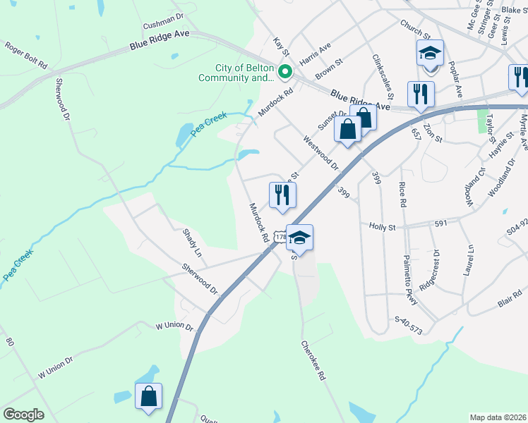 map of restaurants, bars, coffee shops, grocery stores, and more near 132 Lowe Street in Belton