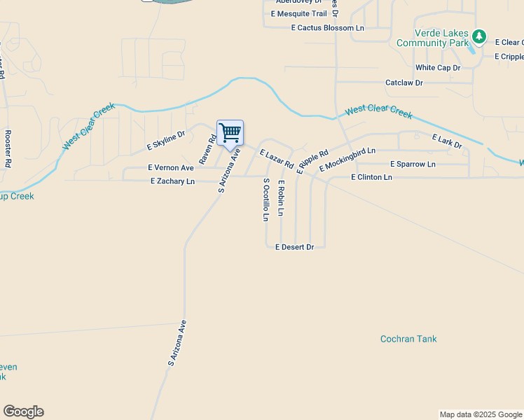 map of restaurants, bars, coffee shops, grocery stores, and more near 3590 South Ocotillo Lane in Camp Verde