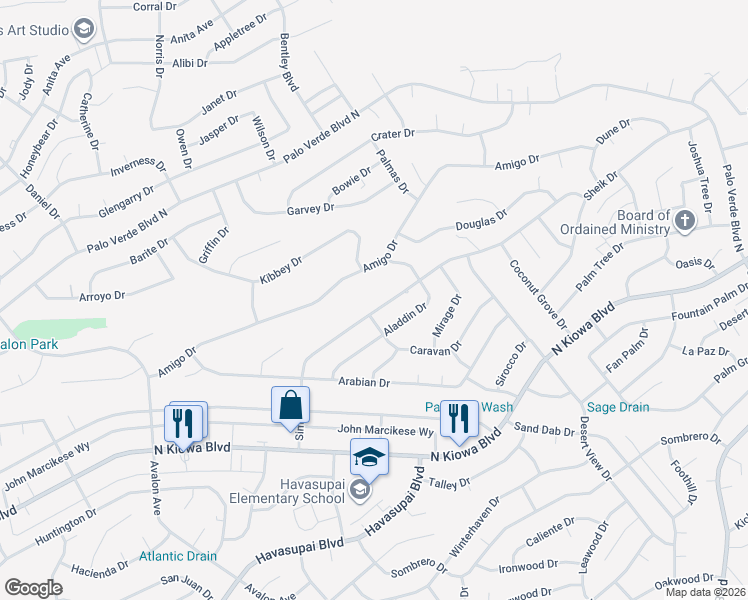 map of restaurants, bars, coffee shops, grocery stores, and more near 3031 Simitan Drive in Lake Havasu City