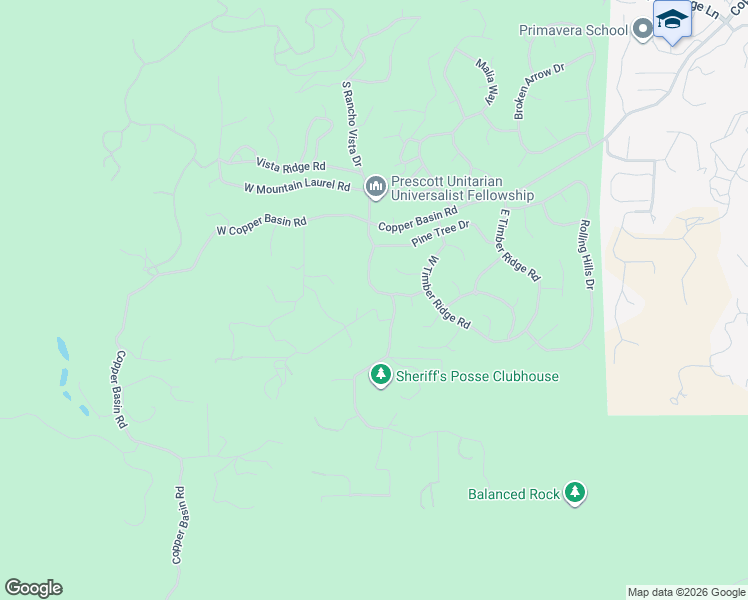 map of restaurants, bars, coffee shops, grocery stores, and more near 1024 Sheriffs Posse Trail in Prescott
