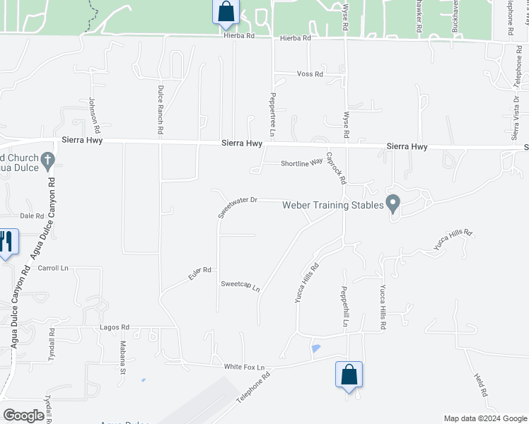 map of restaurants, bars, coffee shops, grocery stores, and more near 9744 Sweetwater Drive in Santa Clarita