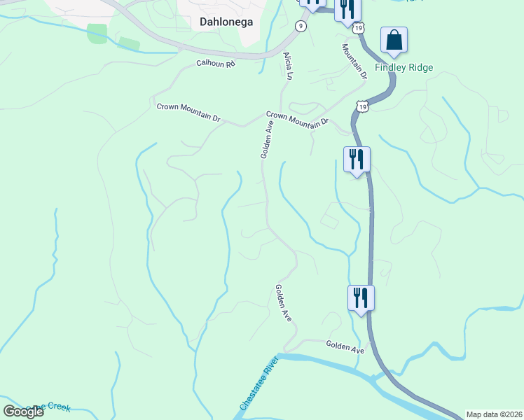 map of restaurants, bars, coffee shops, grocery stores, and more near 354 Golden Avenue in Dahlonega