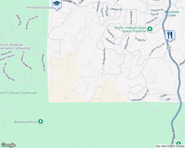 map of restaurants, bars, coffee shops, grocery stores, and more near 1260 Coyote Run Trail in Prescott