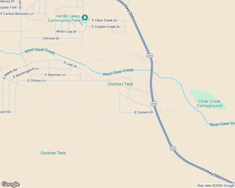 map of restaurants, bars, coffee shops, grocery stores, and more near 3580 South Clear Water Drive in Camp Verde