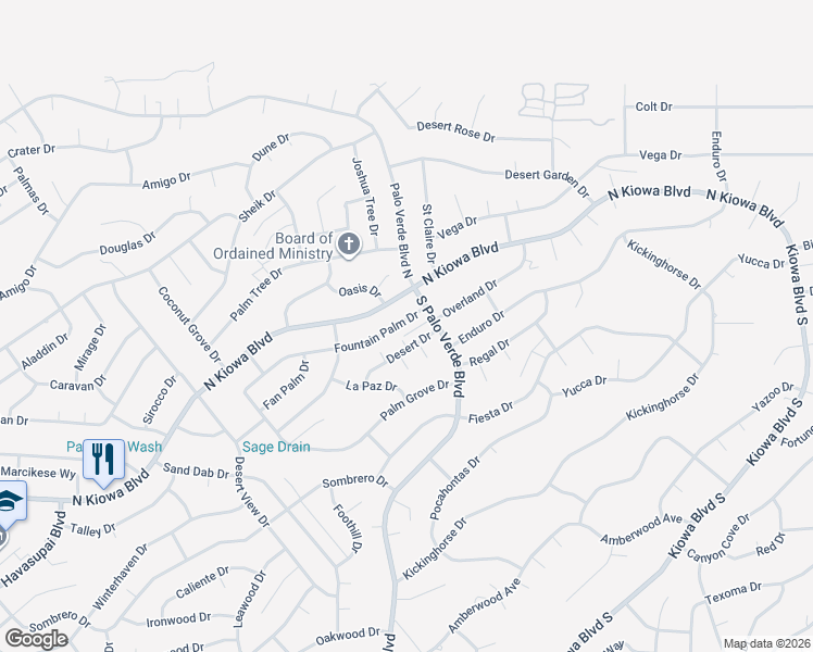 map of restaurants, bars, coffee shops, grocery stores, and more near 3390 Fountain Palm Drive in Lake Havasu City