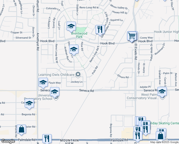 map of restaurants, bars, coffee shops, grocery stores, and more near 14631 Round-Up Court in Victorville