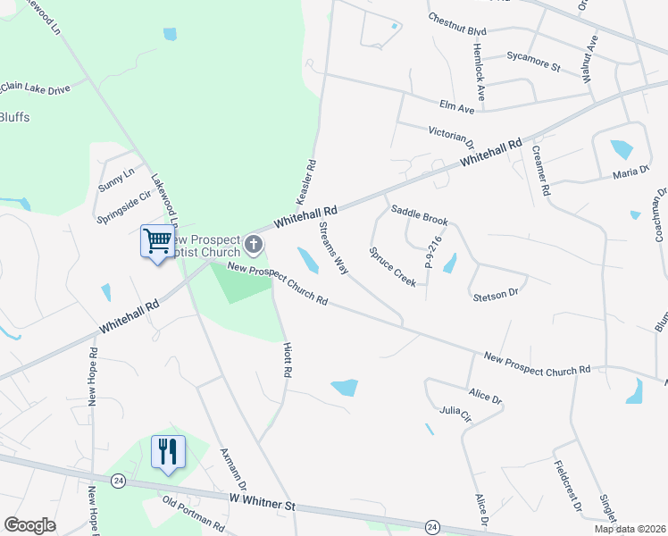 map of restaurants, bars, coffee shops, grocery stores, and more near 214 Streams Way in Anderson