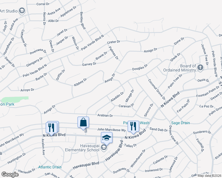 map of restaurants, bars, coffee shops, grocery stores, and more near 3031 Simitan Drive in Lake Havasu City