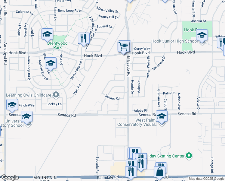 map of restaurants, bars, coffee shops, grocery stores, and more near 14661 Green River Road in Victorville