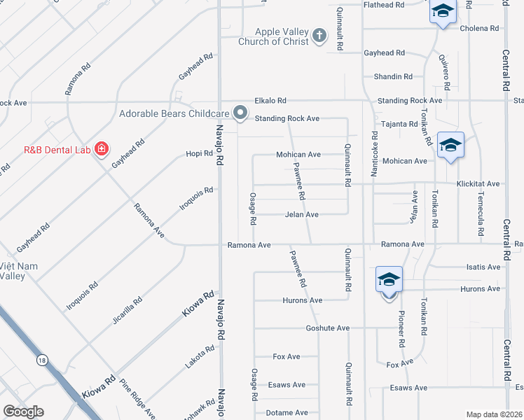 map of restaurants, bars, coffee shops, grocery stores, and more near 21826 Jelan Avenue in Apple Valley