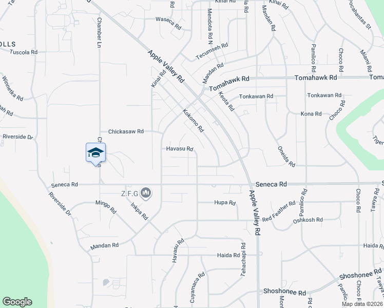 map of restaurants, bars, coffee shops, grocery stores, and more near 14585 Havasu Road in Apple Valley