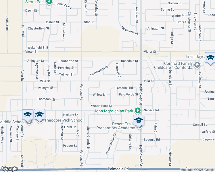 map of restaurants, bars, coffee shops, grocery stores, and more near 11068 Tamarisk Road in Adelanto