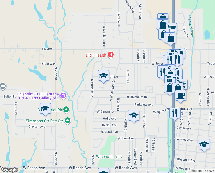 map of restaurants, bars, coffee shops, grocery stores, and more near 1201 North Whisenant Drive in Duncan