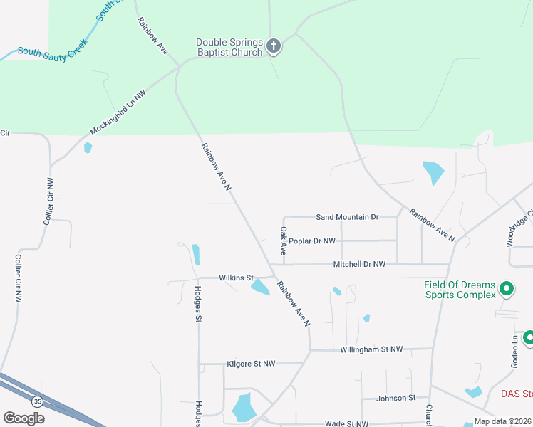 map of restaurants, bars, coffee shops, grocery stores, and more near 1142 Rainbow Avenue Northwest in Rainsville