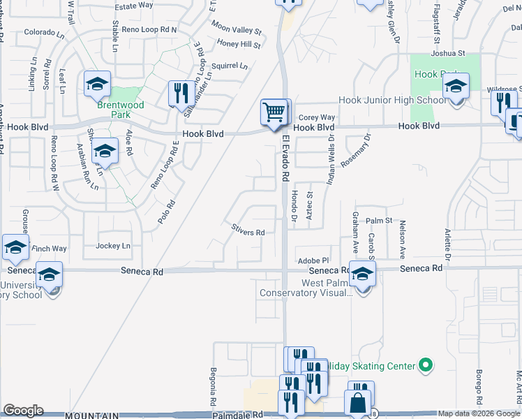 map of restaurants, bars, coffee shops, grocery stores, and more near 14433 Green River Road in Victorville