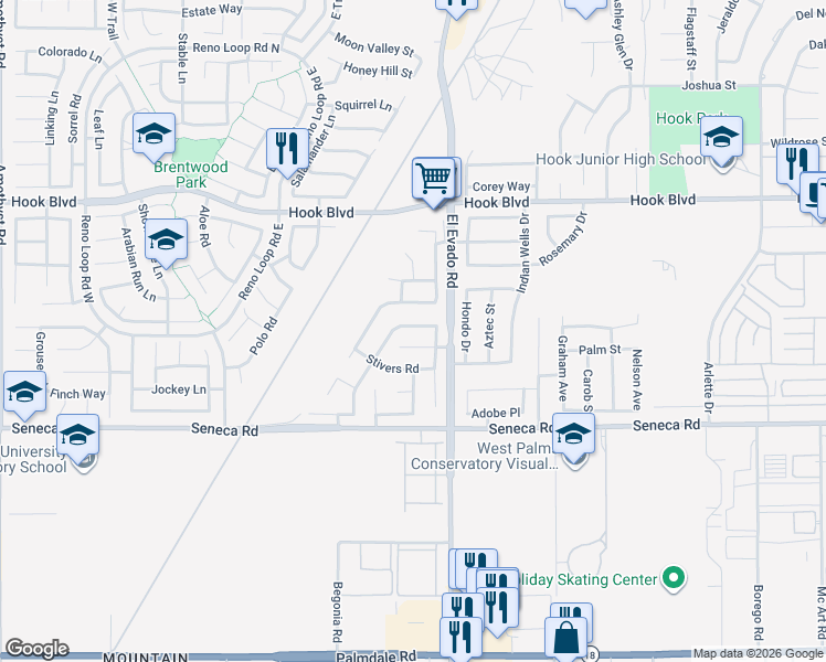 map of restaurants, bars, coffee shops, grocery stores, and more near 14433 Green River Road in Victorville