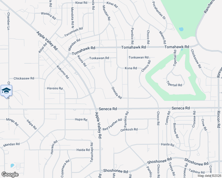 map of restaurants, bars, coffee shops, grocery stores, and more near 19407 Oneida Court in Apple Valley