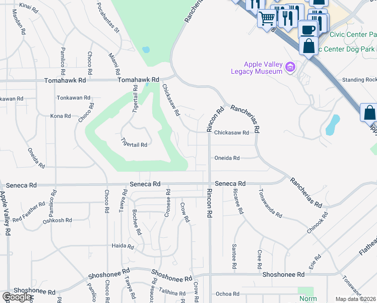 map of restaurants, bars, coffee shops, grocery stores, and more near 19989 Crow Road in Apple Valley