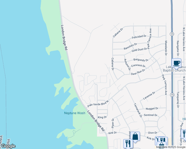 map of restaurants, bars, coffee shops, grocery stores, and more near 1651 Sailing Hawks Drive in Lake Havasu City