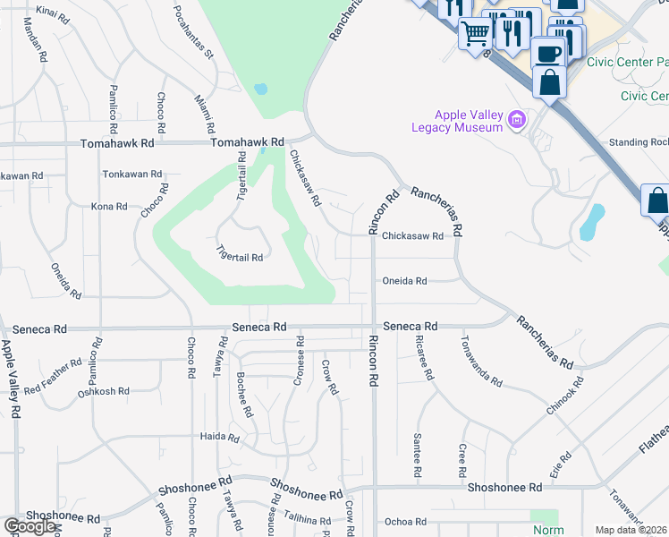 map of restaurants, bars, coffee shops, grocery stores, and more near 19989 Crow Road in Apple Valley