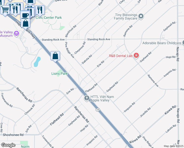 map of restaurants, bars, coffee shops, grocery stores, and more near 21006 Pine Ridge Avenue in Apple Valley