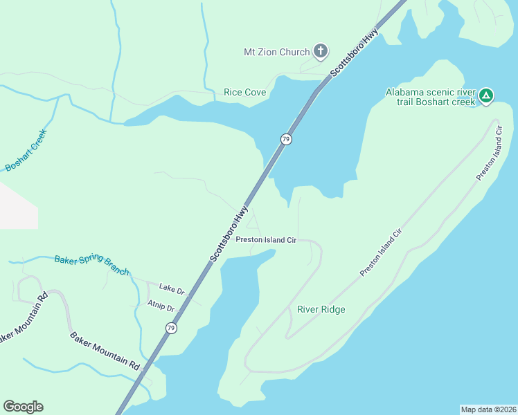 map of restaurants, bars, coffee shops, grocery stores, and more near 130 Preston Cove Road in Scottsboro