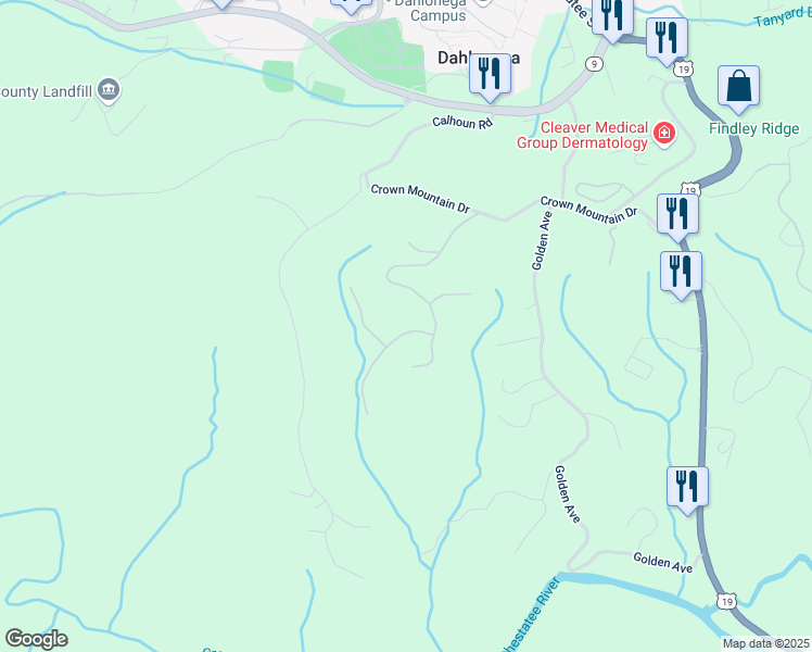 map of restaurants, bars, coffee shops, grocery stores, and more near 50 Old Stamp Mill Road in Dahlonega