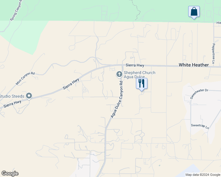 map of restaurants, bars, coffee shops, grocery stores, and more near 10545 Dale Road in Agua Dulce