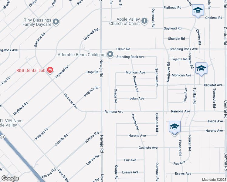 map of restaurants, bars, coffee shops, grocery stores, and more near 14628 Osage Road in Apple Valley
