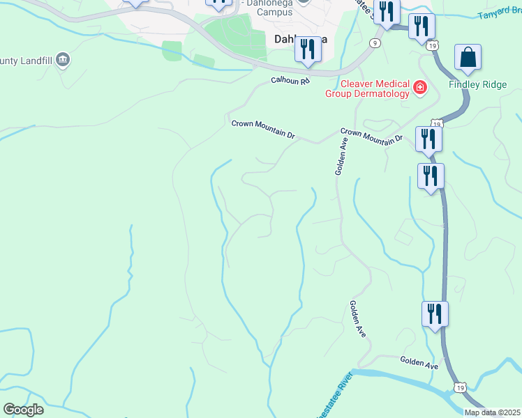 map of restaurants, bars, coffee shops, grocery stores, and more near 50 Old Stamp Mill Road in Dahlonega