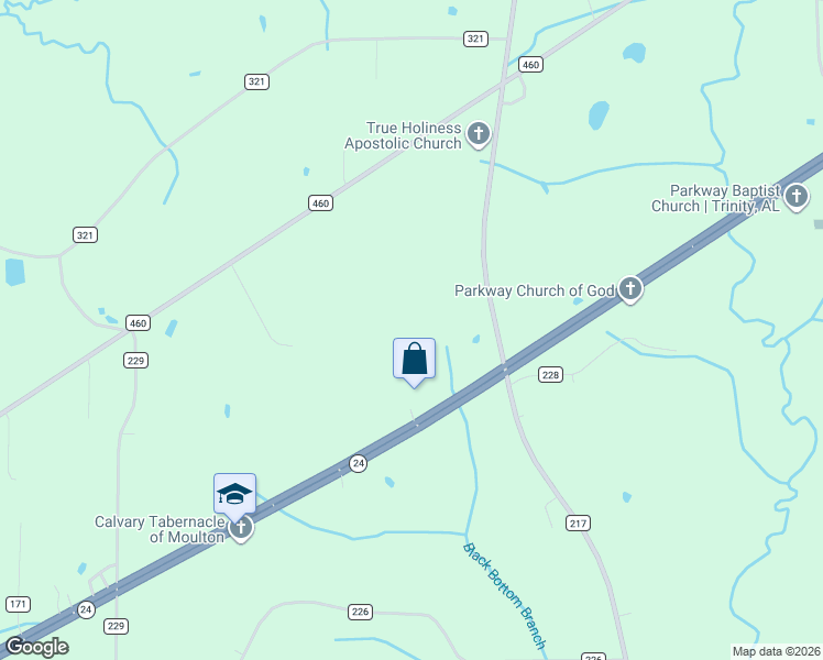 map of restaurants, bars, coffee shops, grocery stores, and more near 3099 County Road 217 in Trinity