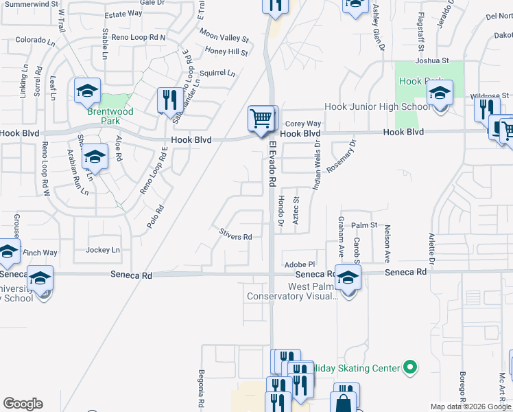 map of restaurants, bars, coffee shops, grocery stores, and more near 14444 Queen Valley Road in Victorville