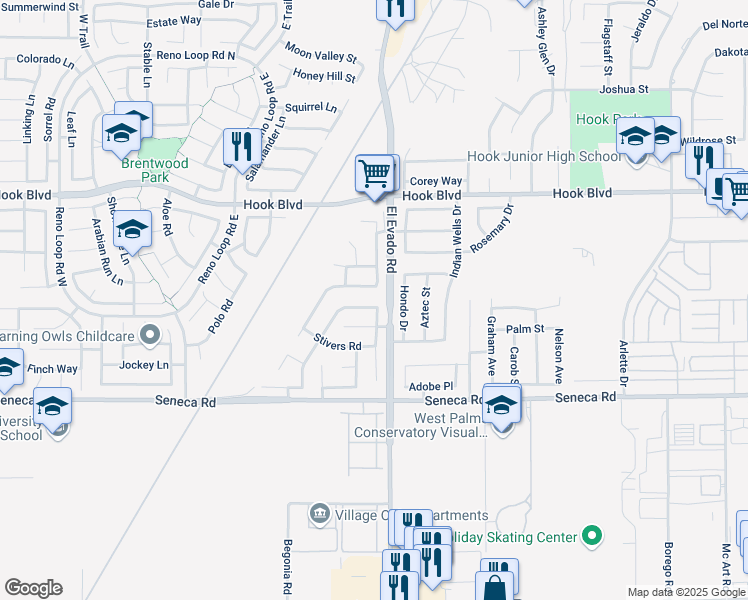 map of restaurants, bars, coffee shops, grocery stores, and more near 14470 Green River Road in Victorville