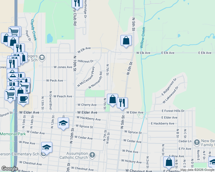 map of restaurants, bars, coffee shops, grocery stores, and more near 1314 North 7th Street in Duncan