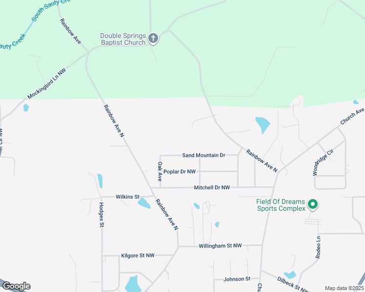 map of restaurants, bars, coffee shops, grocery stores, and more near 225 Sand Mountain Drive in Rainsville