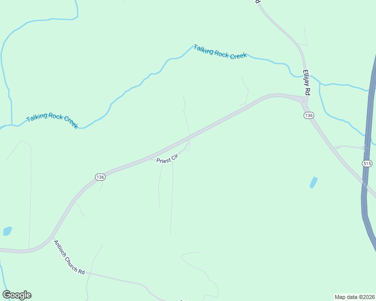 map of restaurants, bars, coffee shops, grocery stores, and more near 21 Priest Circle in Talking Rock