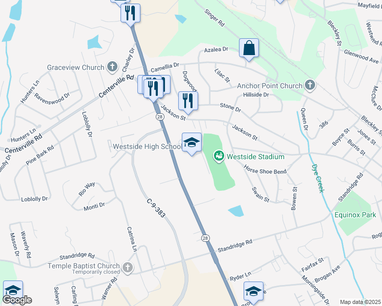 map of restaurants, bars, coffee shops, grocery stores, and more near 806 Pearman Dairy Road in Anderson