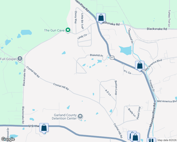 map of restaurants, bars, coffee shops, grocery stores, and more near 314 Blakehill Loop in Piney